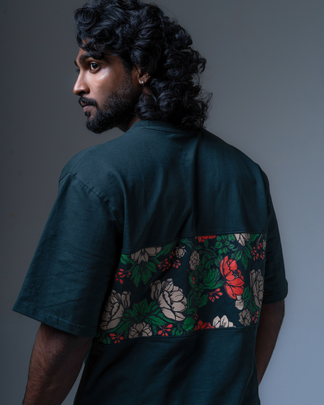 Deep Teal Floral Oversized T-Shirt